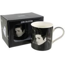 Gift Boxed Elvis Presley Mug Cup King Rock and Roll Legend Icon New York Brooklyn Bridge Black and White 