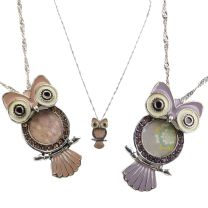 Womens Long Owl Necklace with a Delicate Twist-Chain 