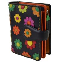 Ladies Leather Small Flower Design Tabbed Purse Wallet by Visconti; Daisy Collection