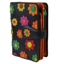 Ladies Leather Medium Flower Design Tabbed Purse Wallet by Visconti; Daisy Collection Gift