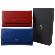Ladies Leather Flap Over Purse Wallet by Visconti; Enya Collection Gift Box 21 Credit Cards