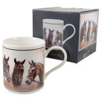 Fine China Lucky Three Horse Mug/Cup by Cachet Race Jump Horse Rider Gift Boxed
