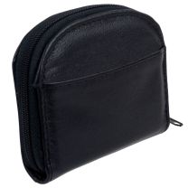 Oakridge Leather Unisex Black Zip-Around Coin Purse Credit Card Slot