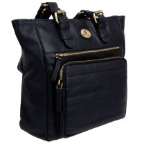 Rowallan of Scotland Ladies Black Leather Top Zip Front Pocket Bag 
