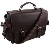 Ladies Mens PrimeHide Leather Satchel Camera Flap Over Bag Hunter Brown Oiled