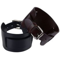 Mens Leather Wide Cuff Bracelet Adjustable Wristband 
