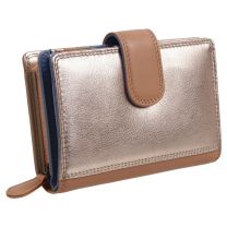 PrimeHide Leather Ladies London Purse Wallet Metallic Rose Gold 