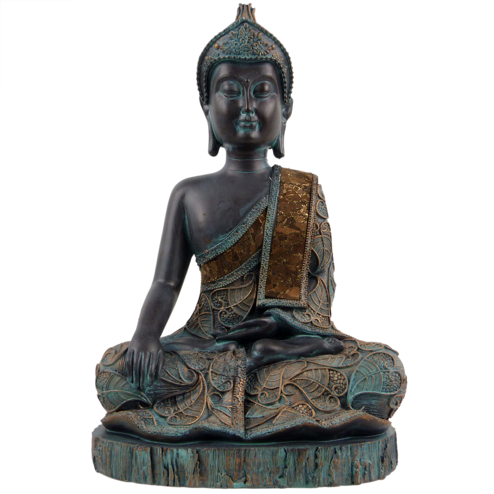 Thai Verdigris Buddha Meditating Lotus Position 28cm Tall Prayer Hand or Touc...