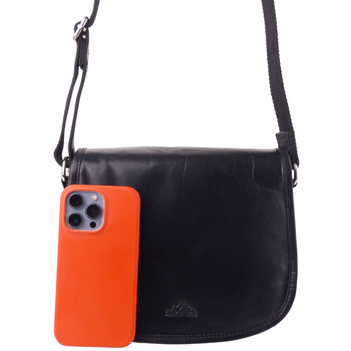 Oakridge Leather Ladies Cross Body Saddle Bag – Brown Hunter Goatskin & Buffalo – Adjustable Strap