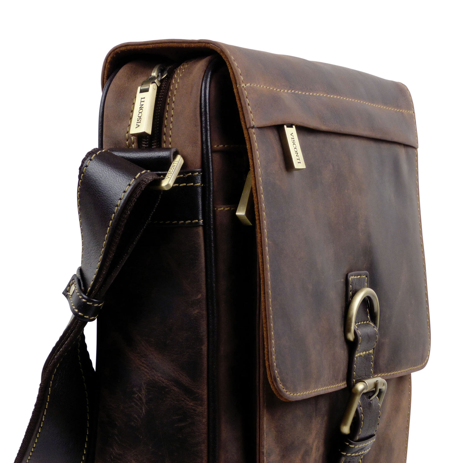 Visconti Leather Mens Messenger Bag - Hunter Collection - Picture 15 of 19