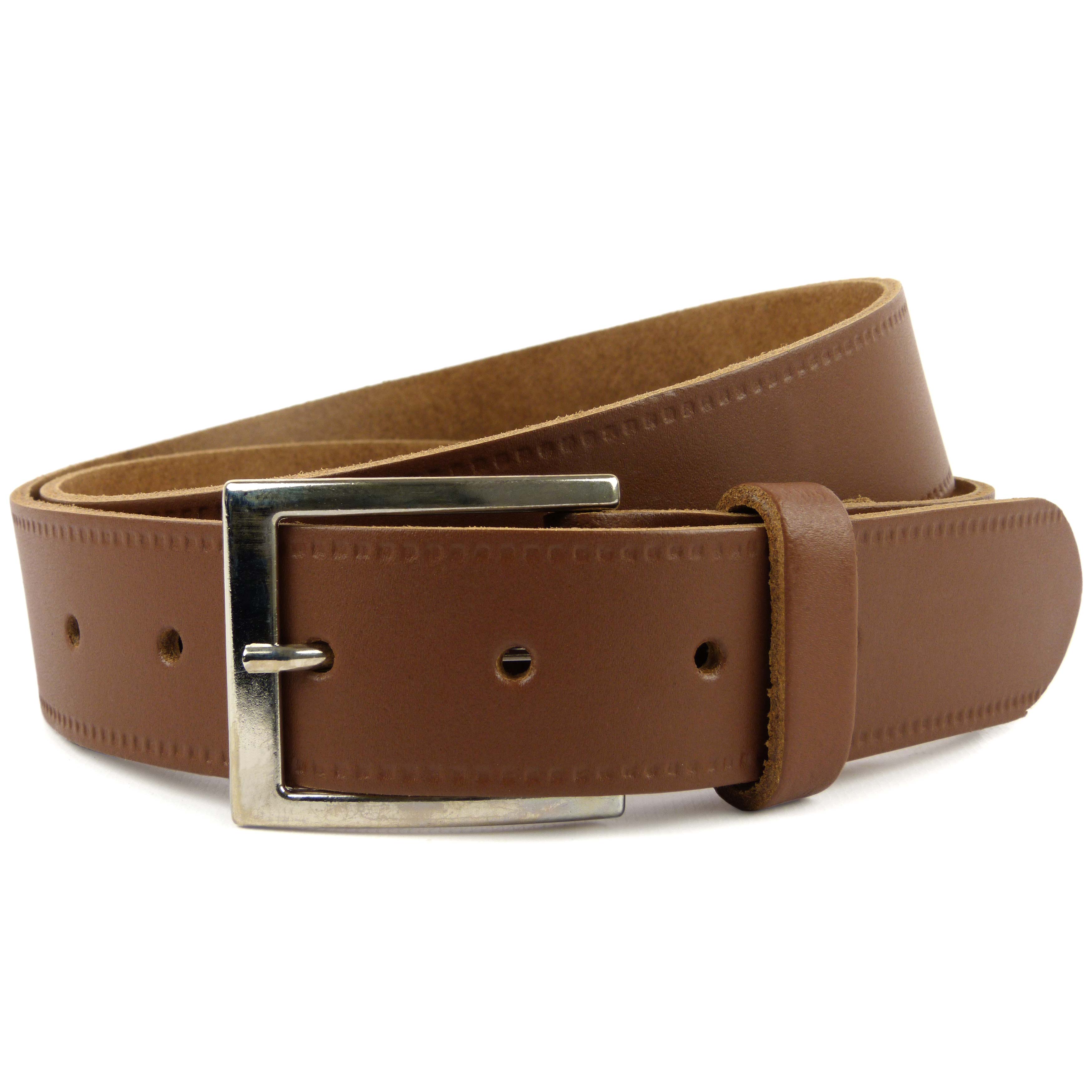 New Quality MENS Tan REAL LEATHER BELT 1.35″ Wide by Oakridge Sizes up to 49″