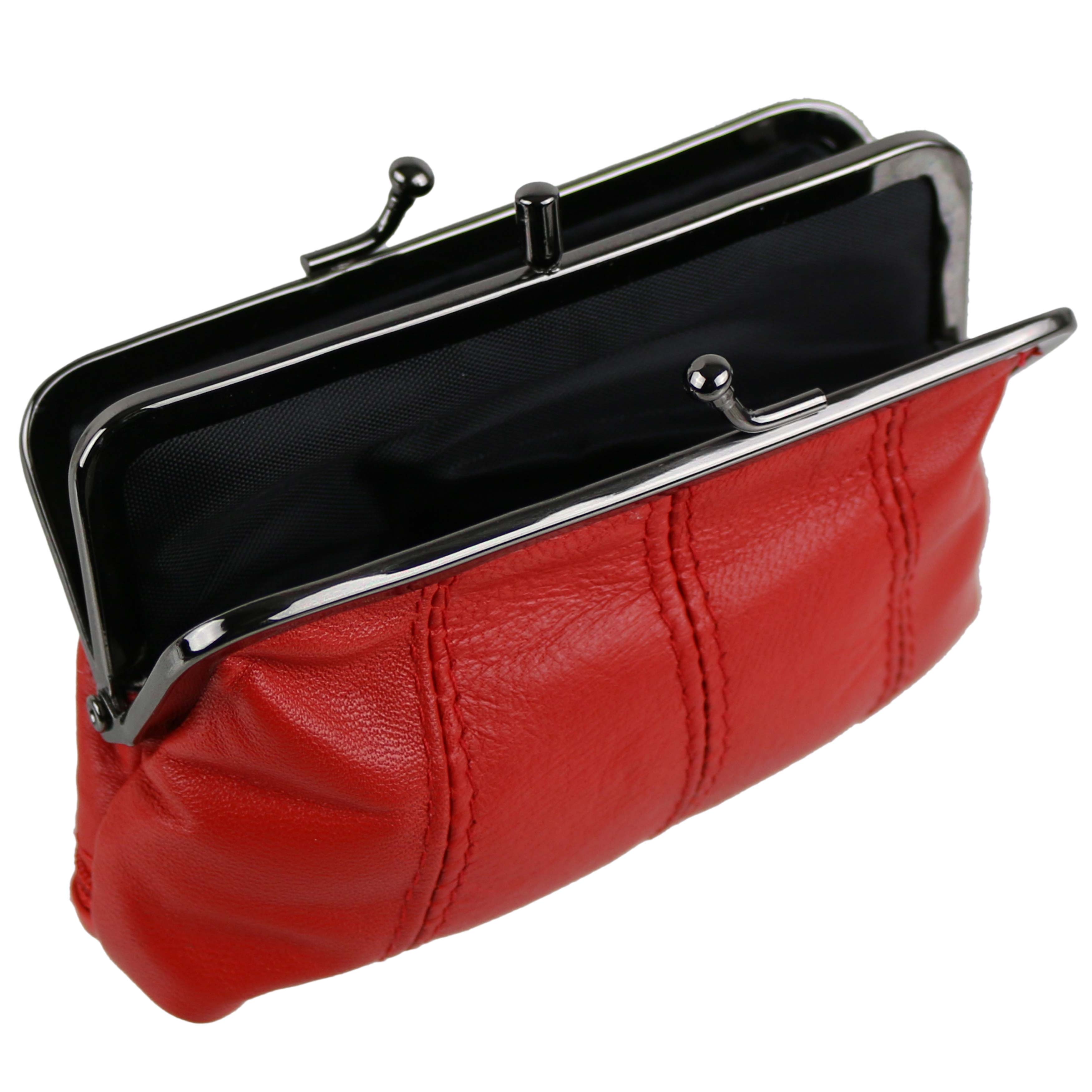 Leather Ladies Clasp Coin Purse by Oakridge 4 Colours Zipped Section Handy