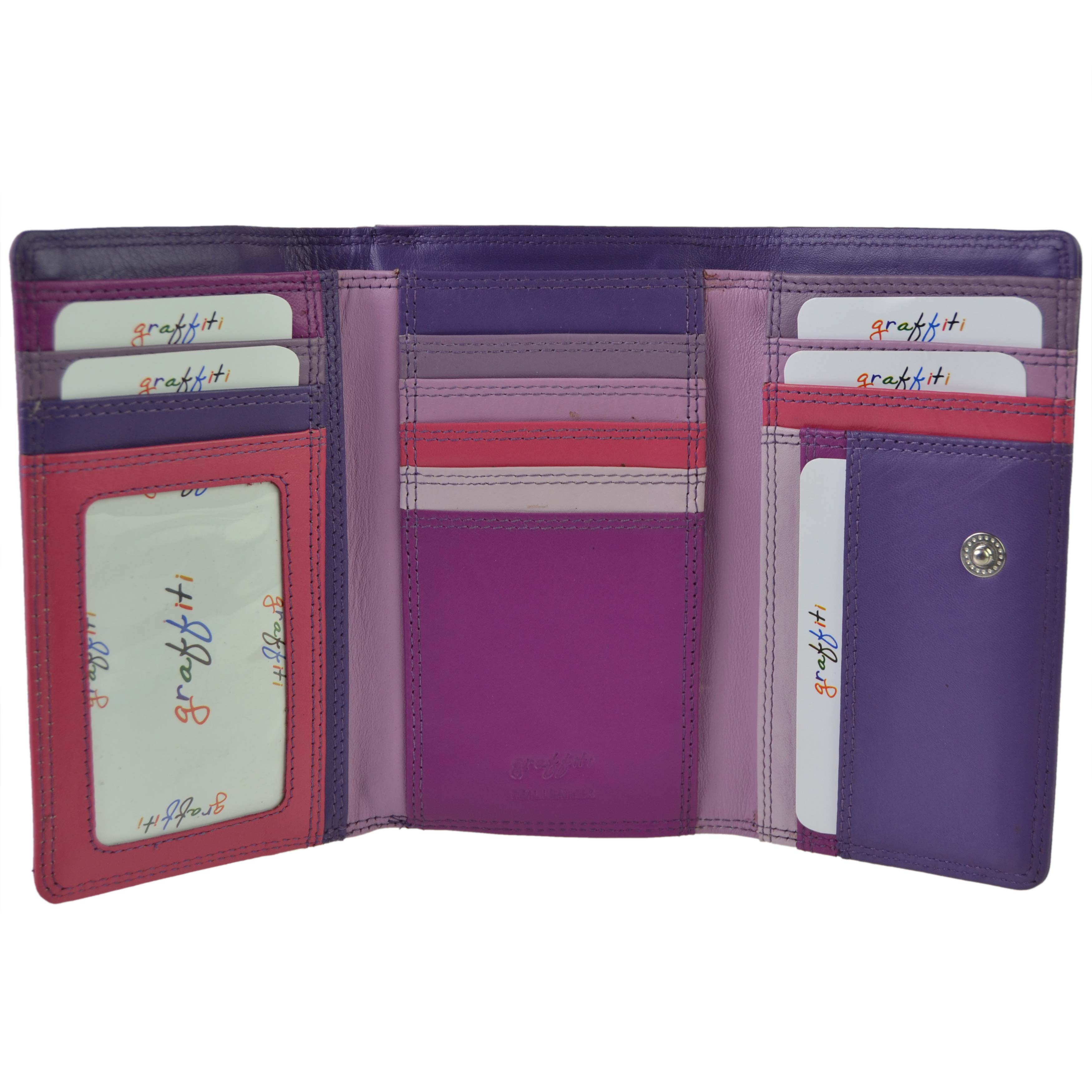 NEW Ladies FlapOver Tab Leather Tri-Fold PURSE WALLET Golunski Graffiti Gift Box