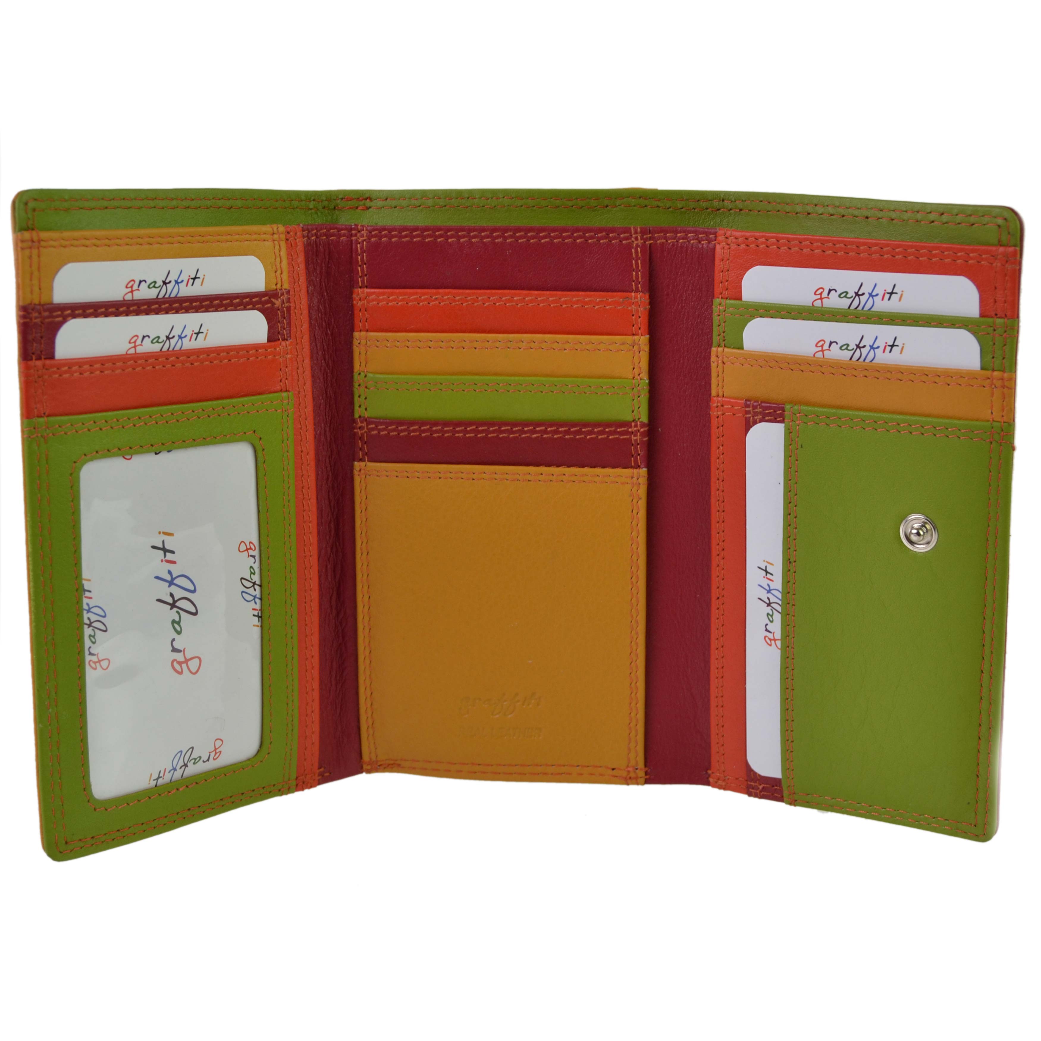 NEW Ladies FlapOver Tab Leather Tri-Fold PURSE WALLET Golunski Graffiti Gift Box