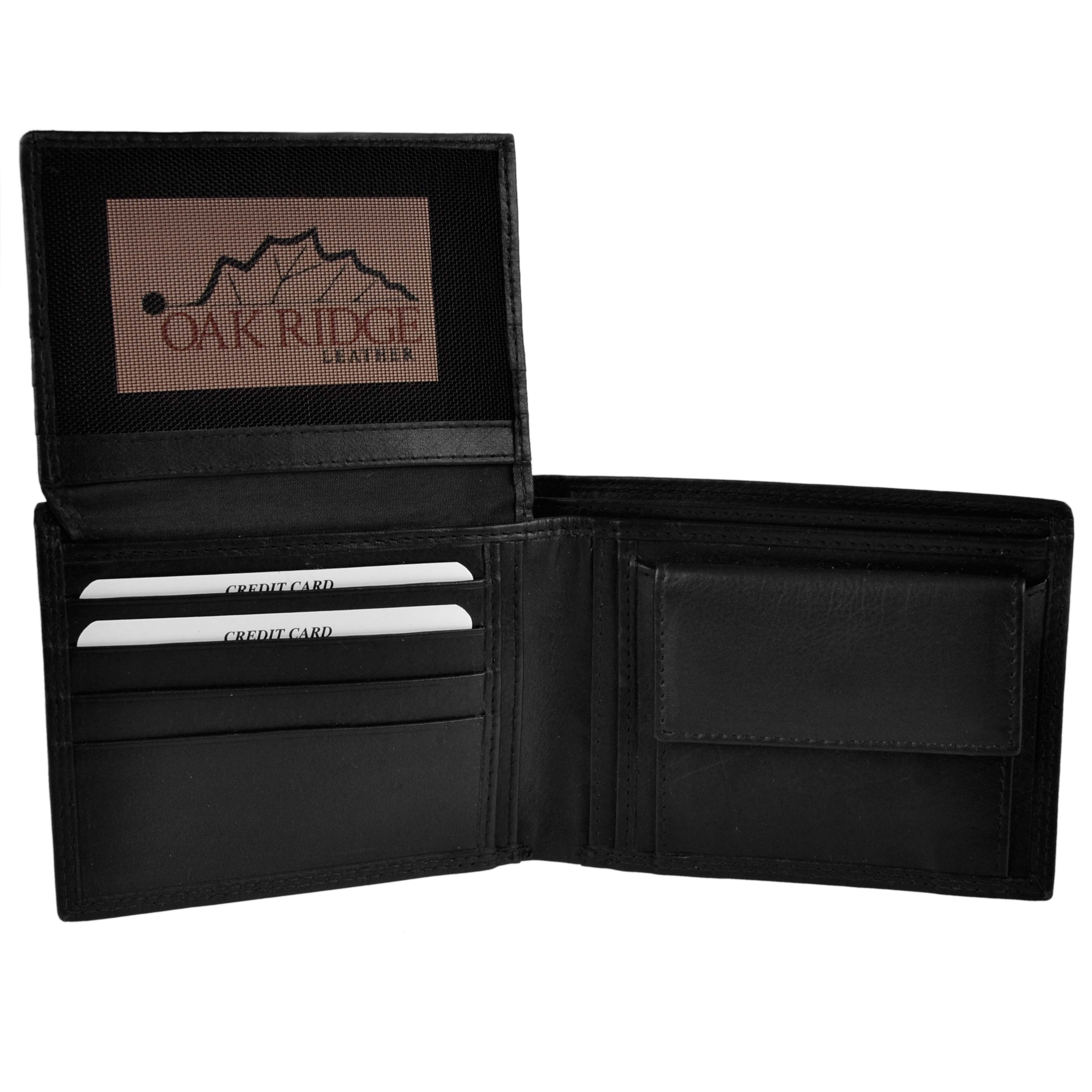 Mens Bi-Fold with Flip Out LEATHER Wallet by Oakridge; Nevada