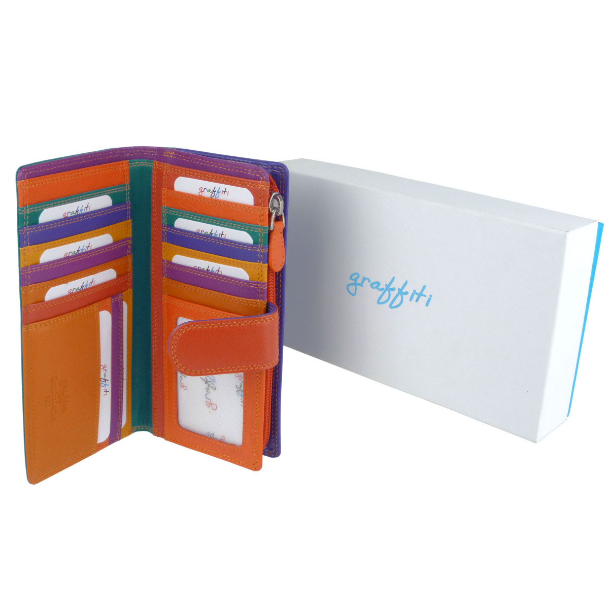 Ladies Leather Tabbed Purse/Wallet by Golunski; Graffiti Gift Box Bright Colours - Picture 99 of 103