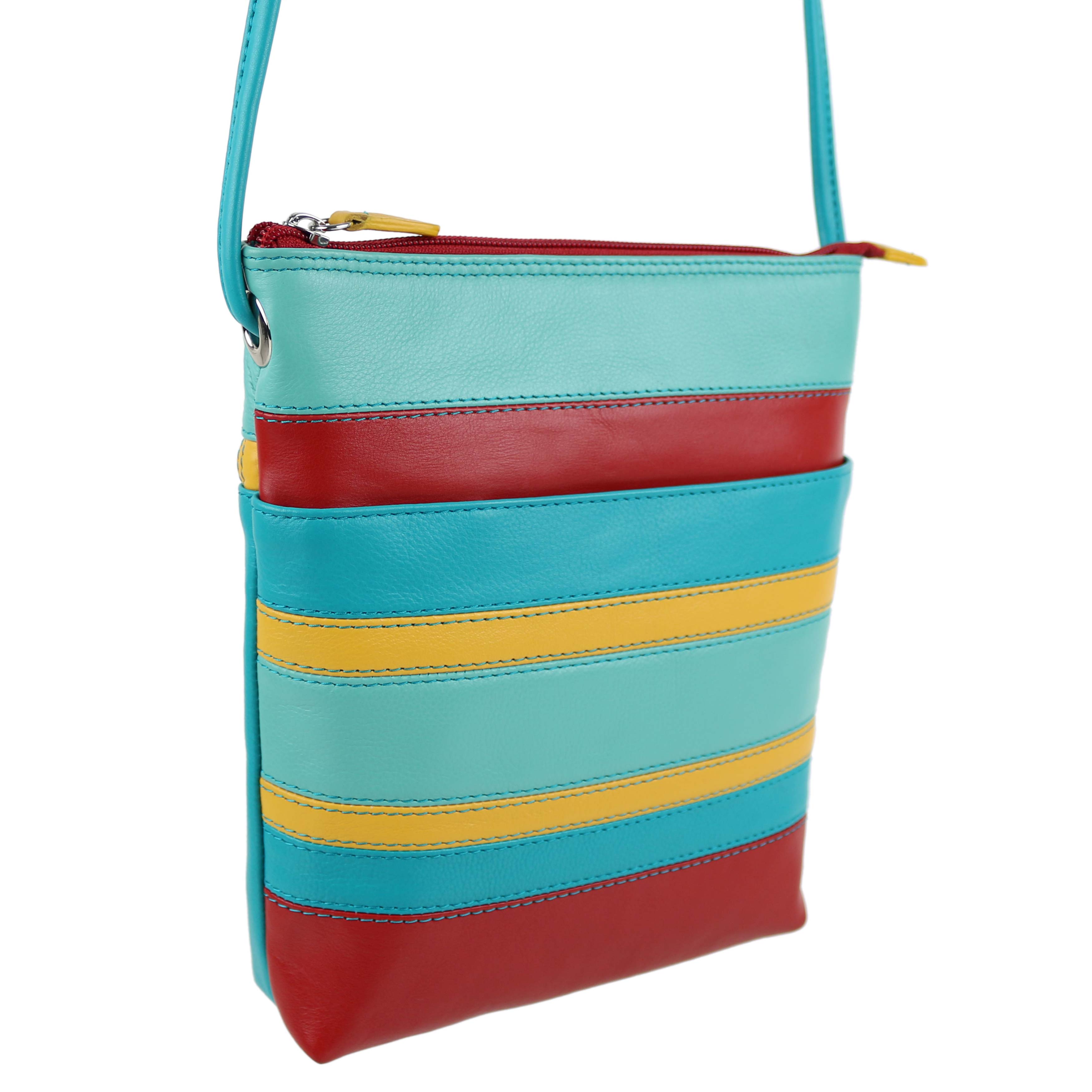 Ladies Leather Cross Body Shoulder Bag by Ili New York Colourful Stripes