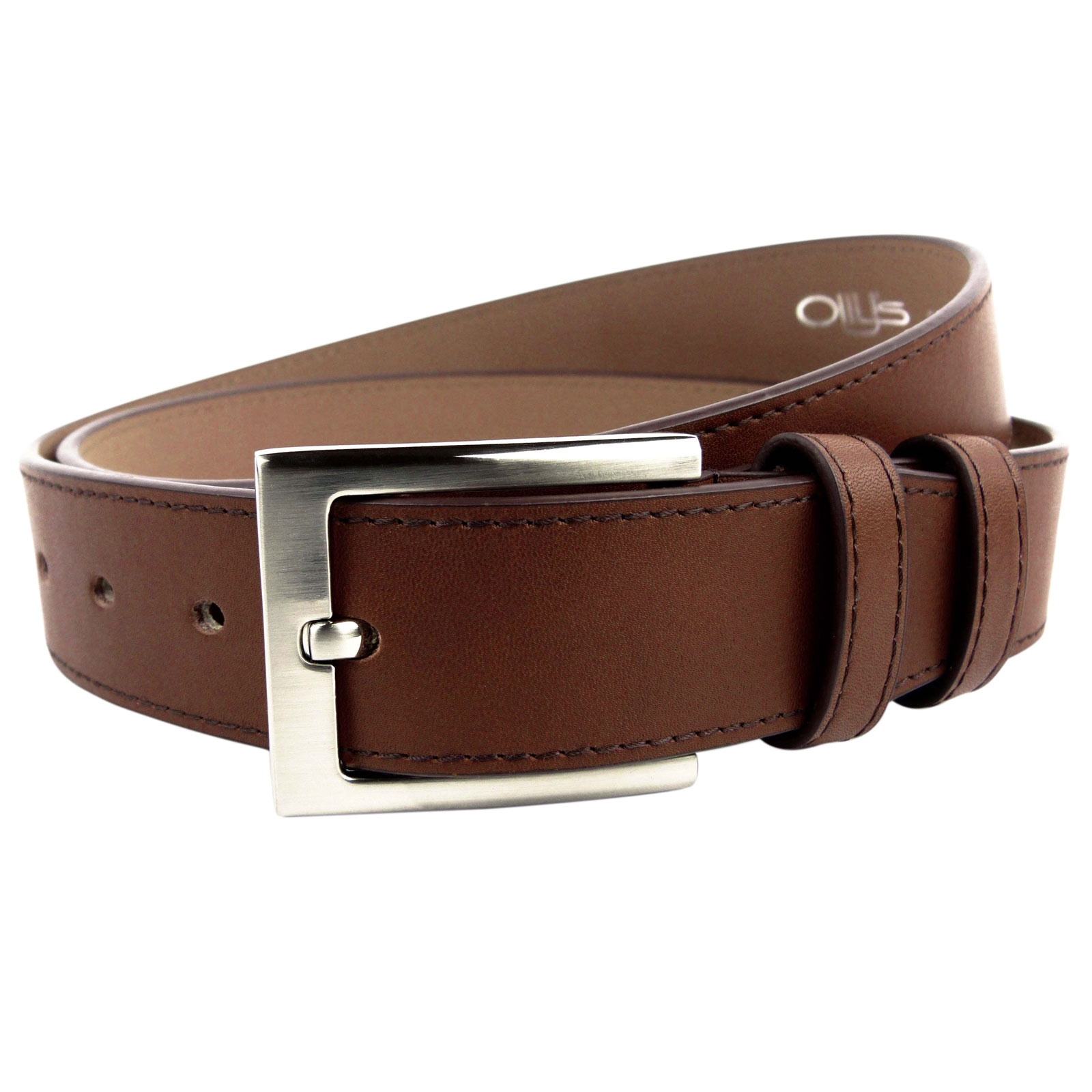 Stylish Mens Full Grain Brown Leather Belt 1.35″ by Ollys; Duke Design