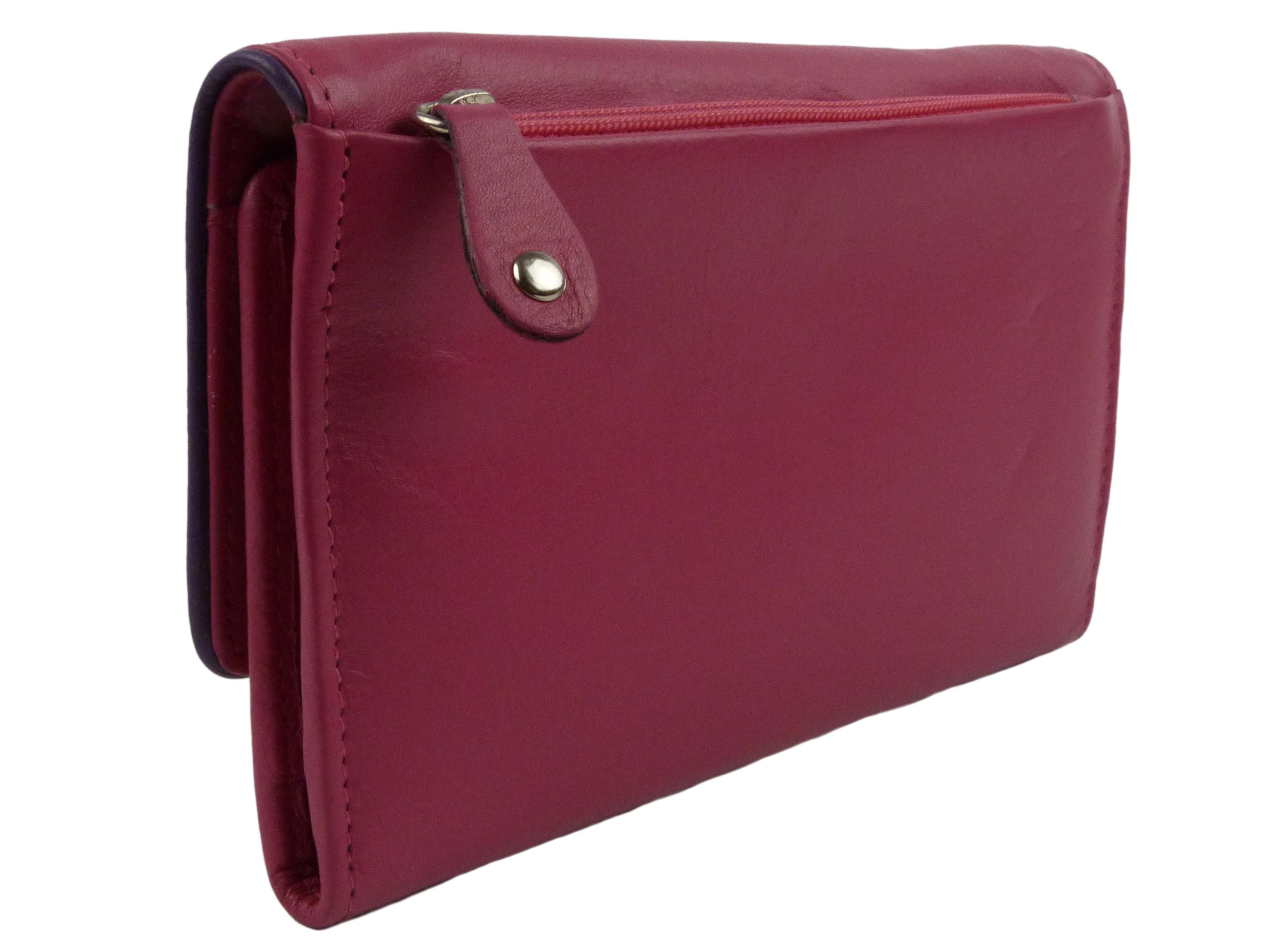 Ladies Large Tri Fold Leather Purse Wallet by Mala Buttons