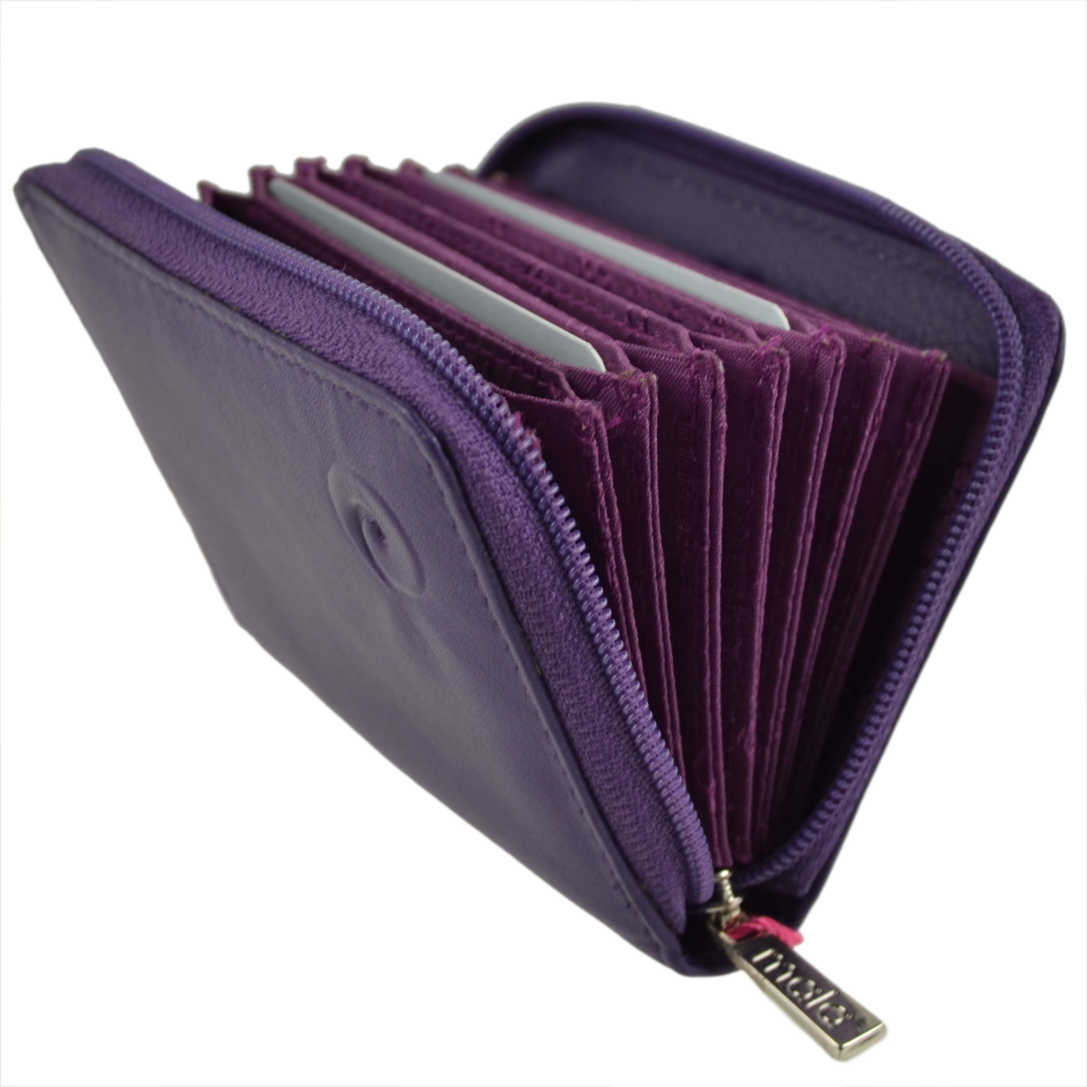 Mala Leather Portafoglio Portacarte Concertina In Pelle Marrone, Con Protezione RFID E Zip, Unisex, Dimensioni 11x8x1.5cm
