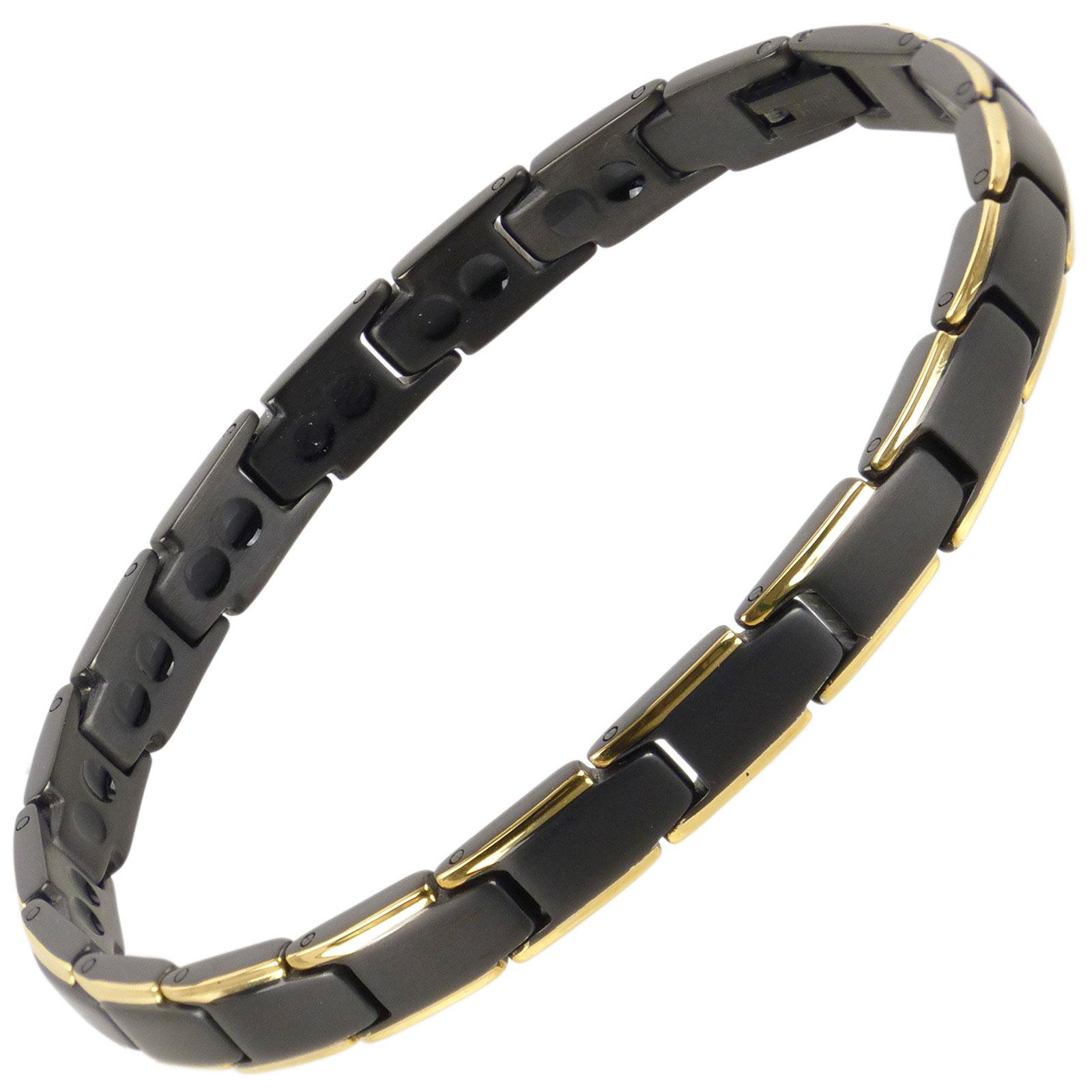 Damas Titanio Pulsera Magnética Negro/Dorado Bali Tierras Raras Imanes Curación - Imagen 4 de 6