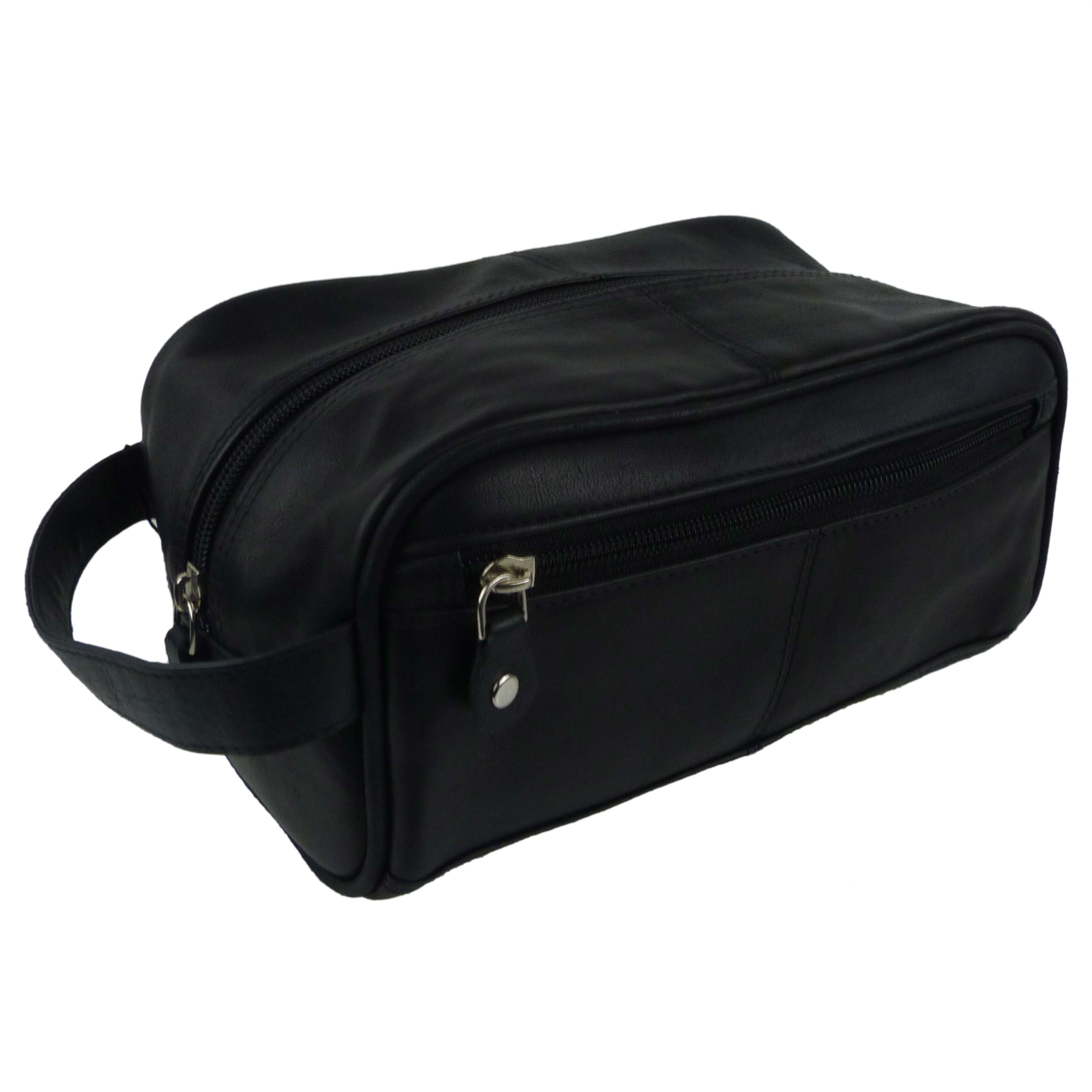 Mens Leather Small Wash Bag by Prime Hide Travel Toiletries Quality Black Handy 5055527780404 | eBay