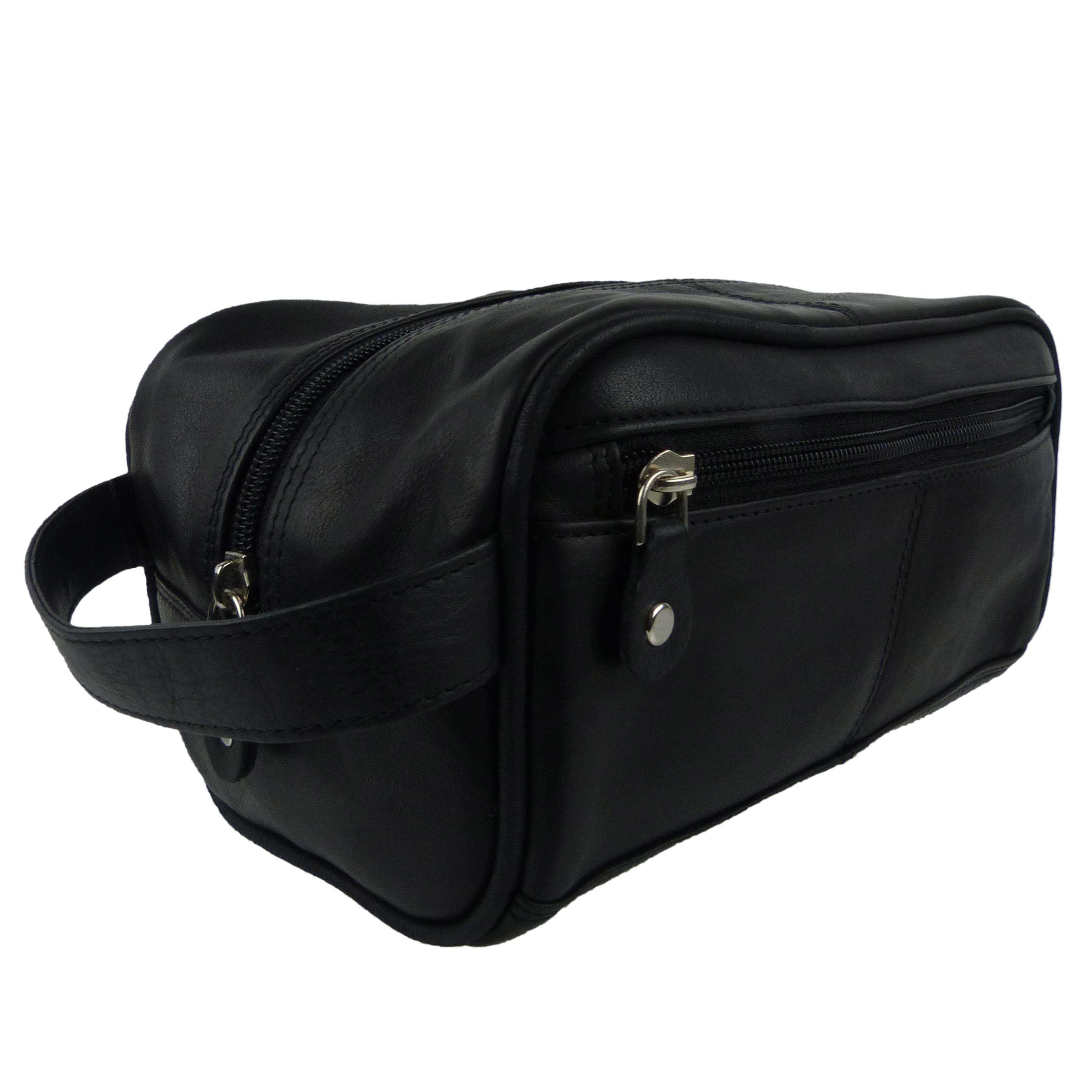 Mens Leather Small Wash Bag by Prime Hide Travel Toiletries Quality Black Handy | eBay