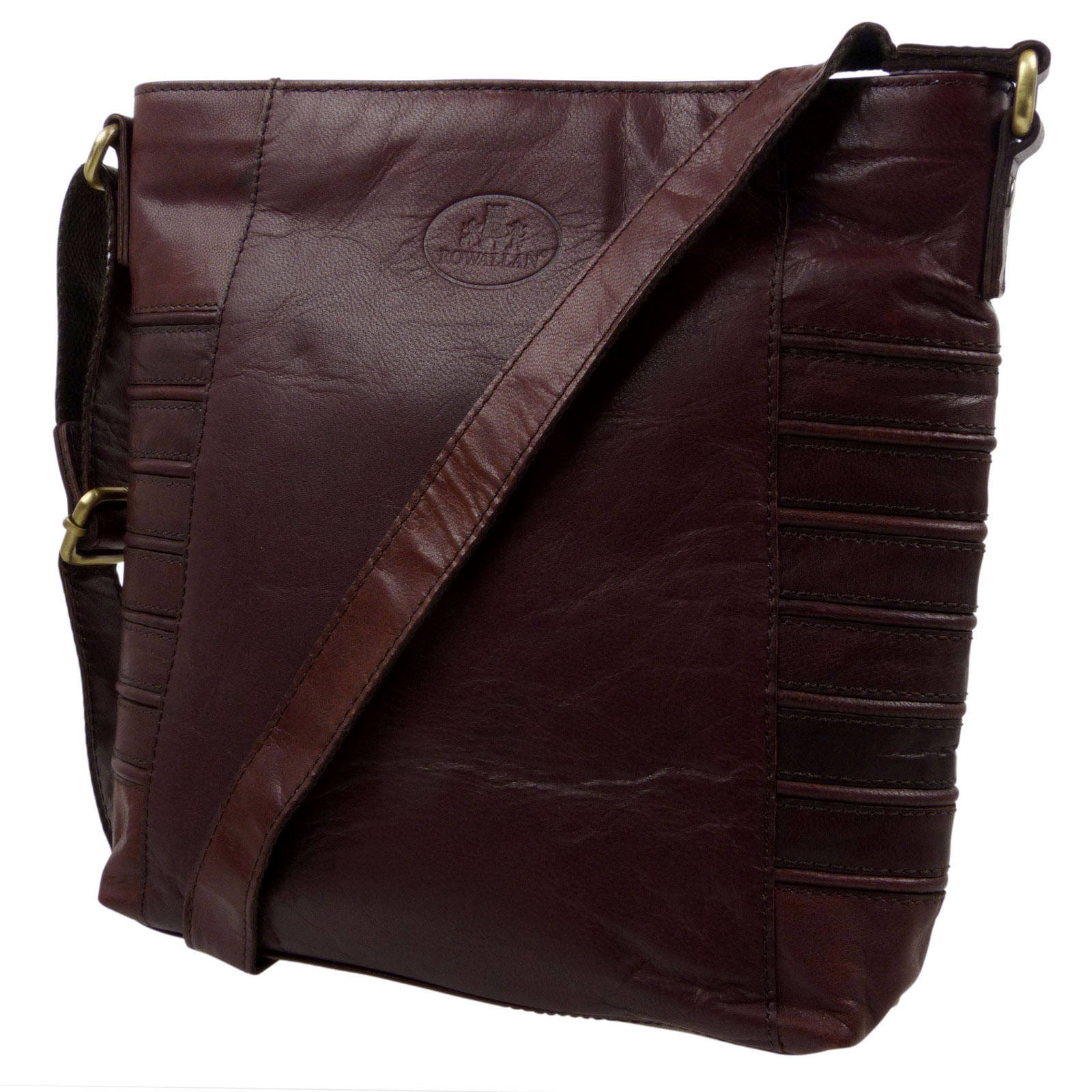 Details About Rowallan Las Brown Medium Leather Cross Body Bag With Zip Cosure