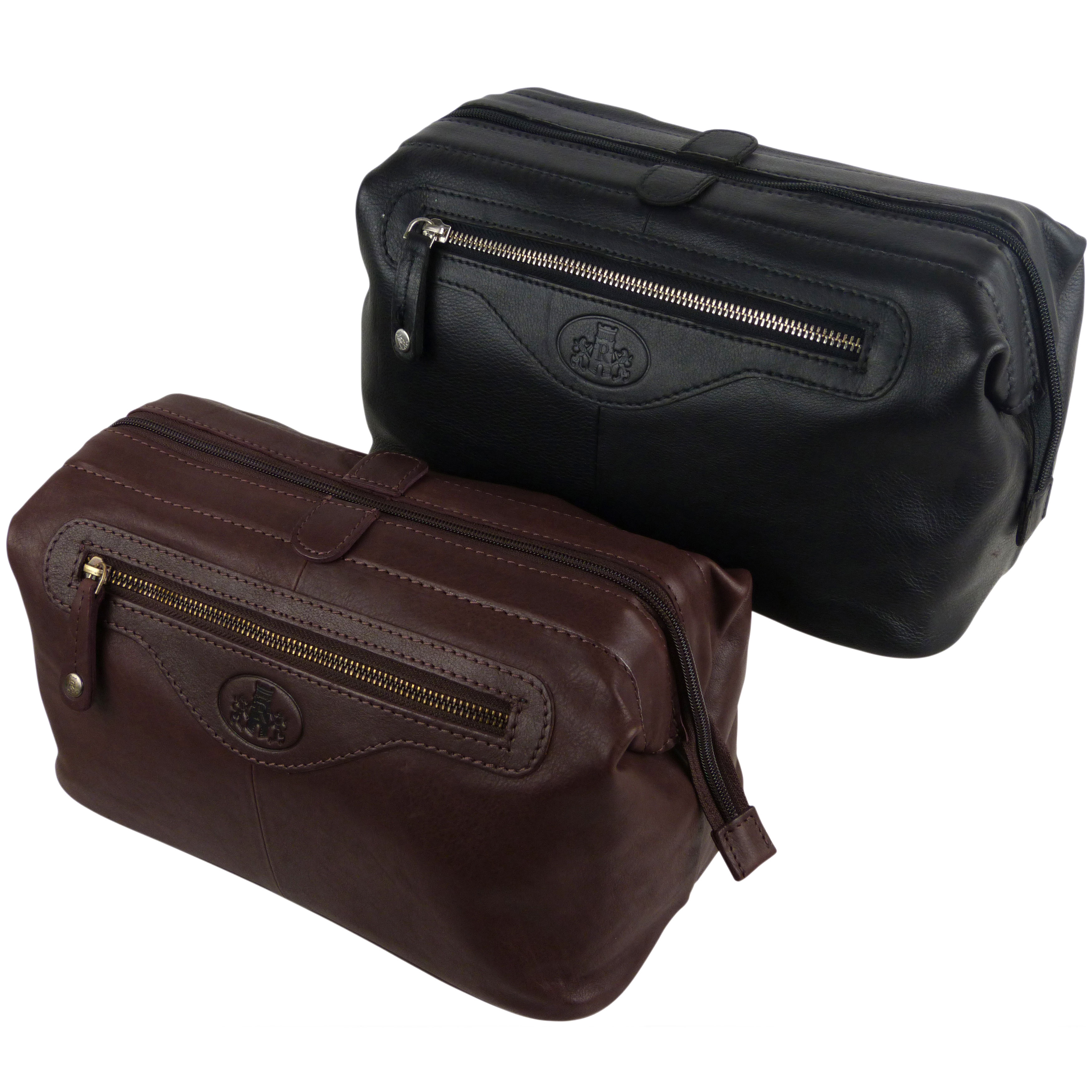 mens leather travel toiletry bag