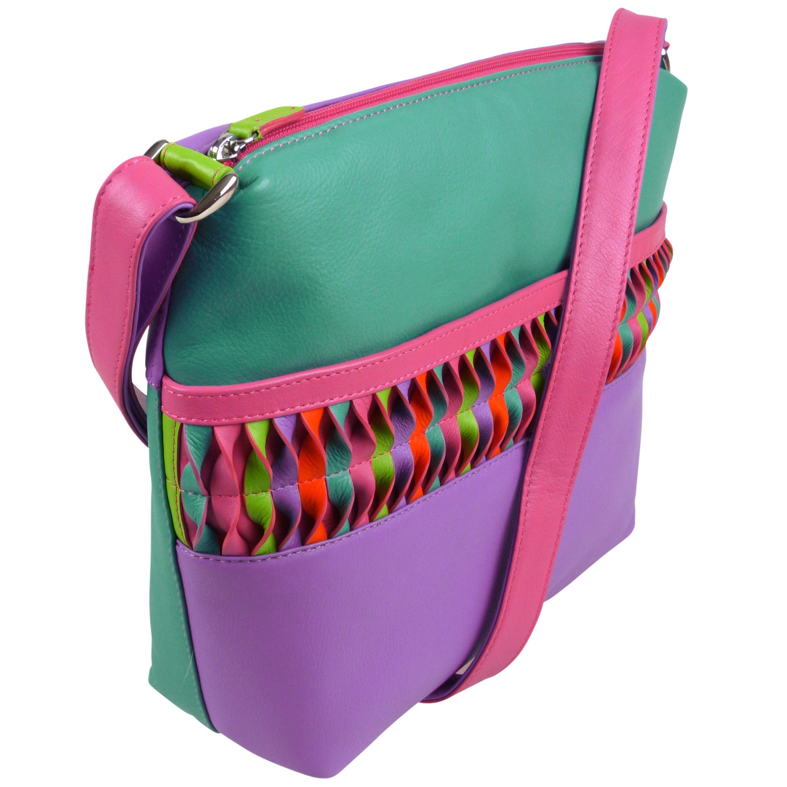 Ladies Leather Cross Body Shoulder Bag by Ili New York with Colourful Detail - Picture 10 of 14