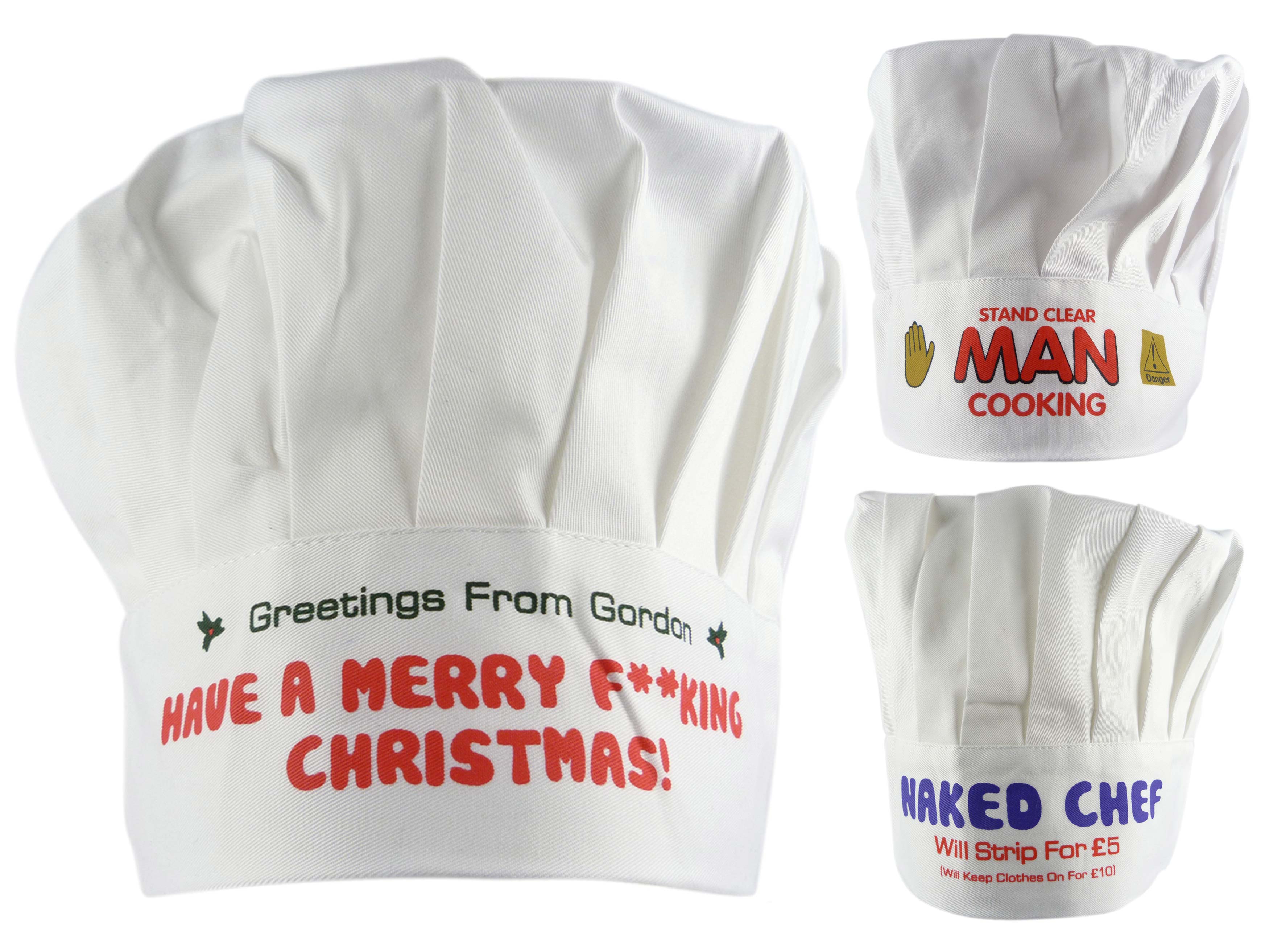 DIVERTIDOS SOMBREROS DE CHEFS Algodón Chef Desnudo, Feliz F****ING NAVIDAD HOMBRE COCINA ETC REGALO - Imagen 7 de 9