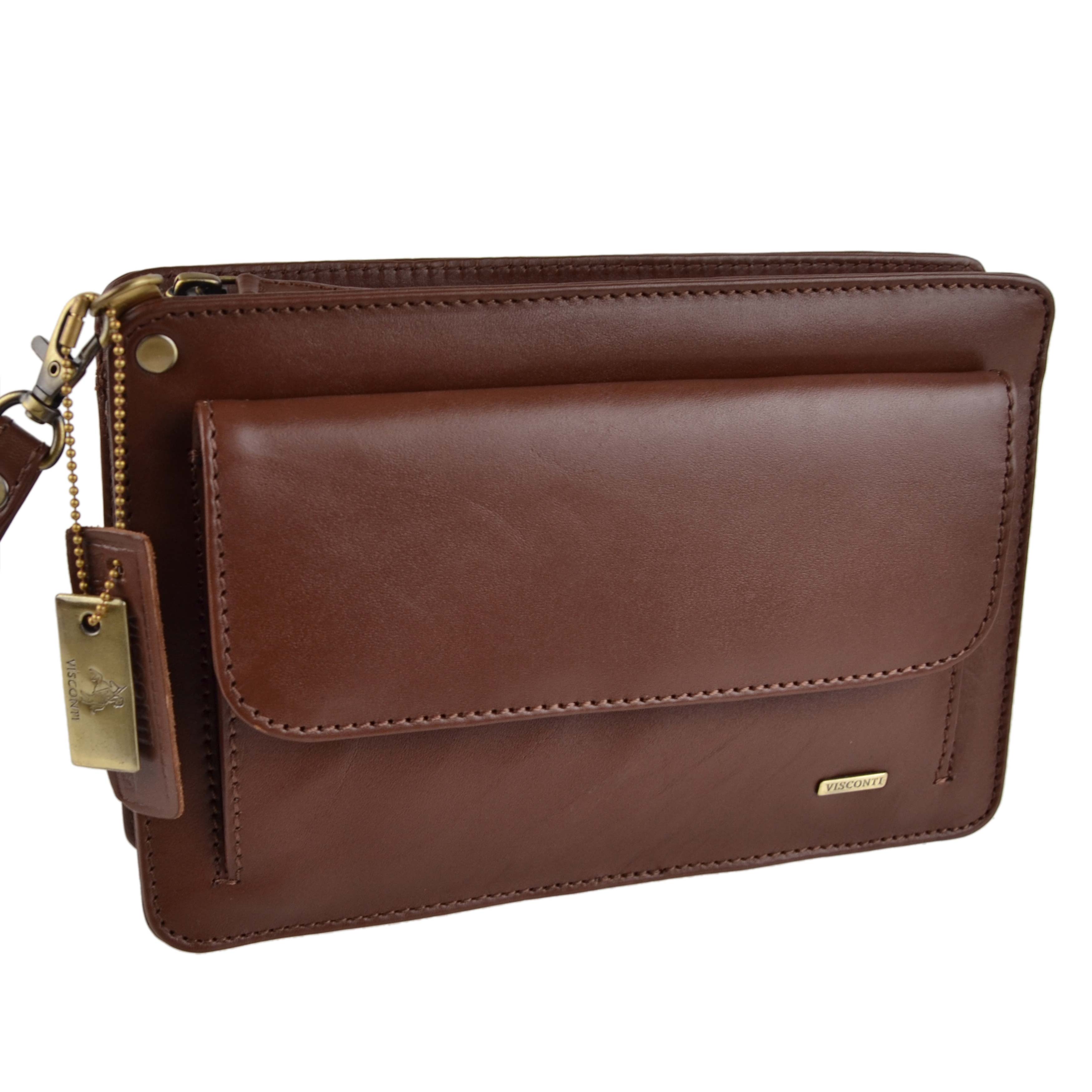 Visconti Leather Mens Wrist Bag Travel Organiser - Picture 10 of 14