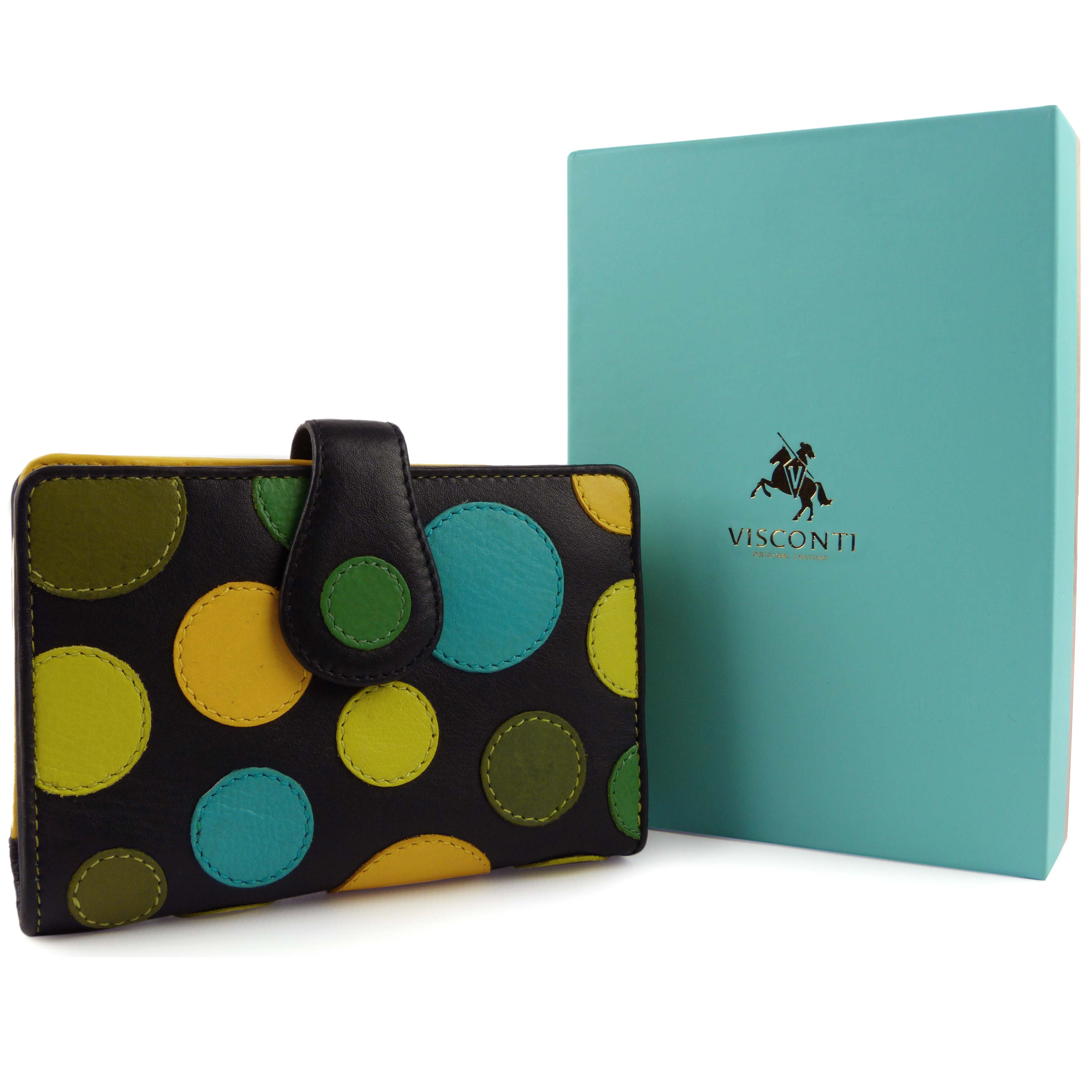 Damen Leder Polka Geldbörse Portemonnaie von Visconti Geschenkbox gepunktetes Design - Bild 3 von 16