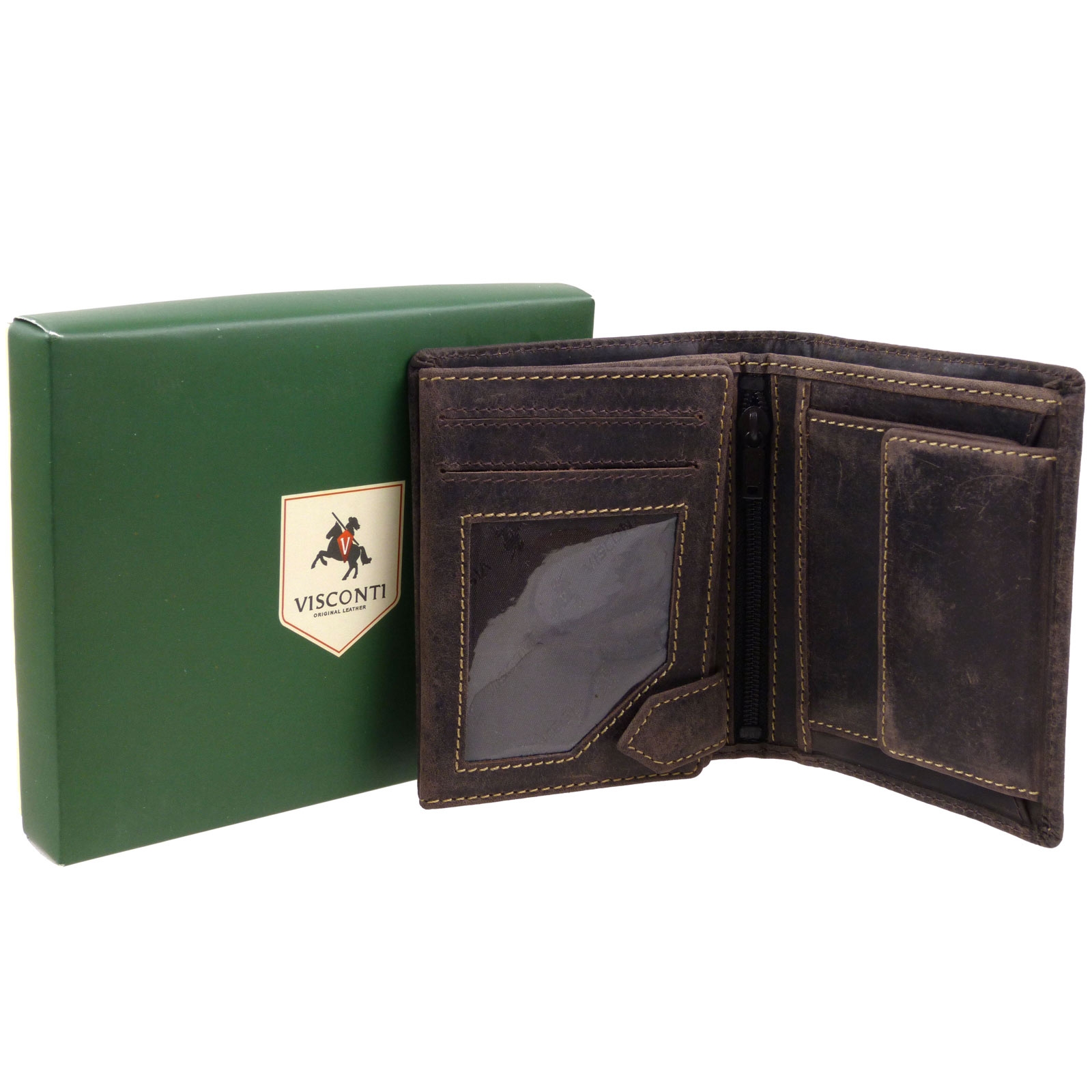Visconti Hunter Leather Wallet For Men – Brown Oiled Leather Bi-Fold With Zip-Around, Gift Packaging - View #2