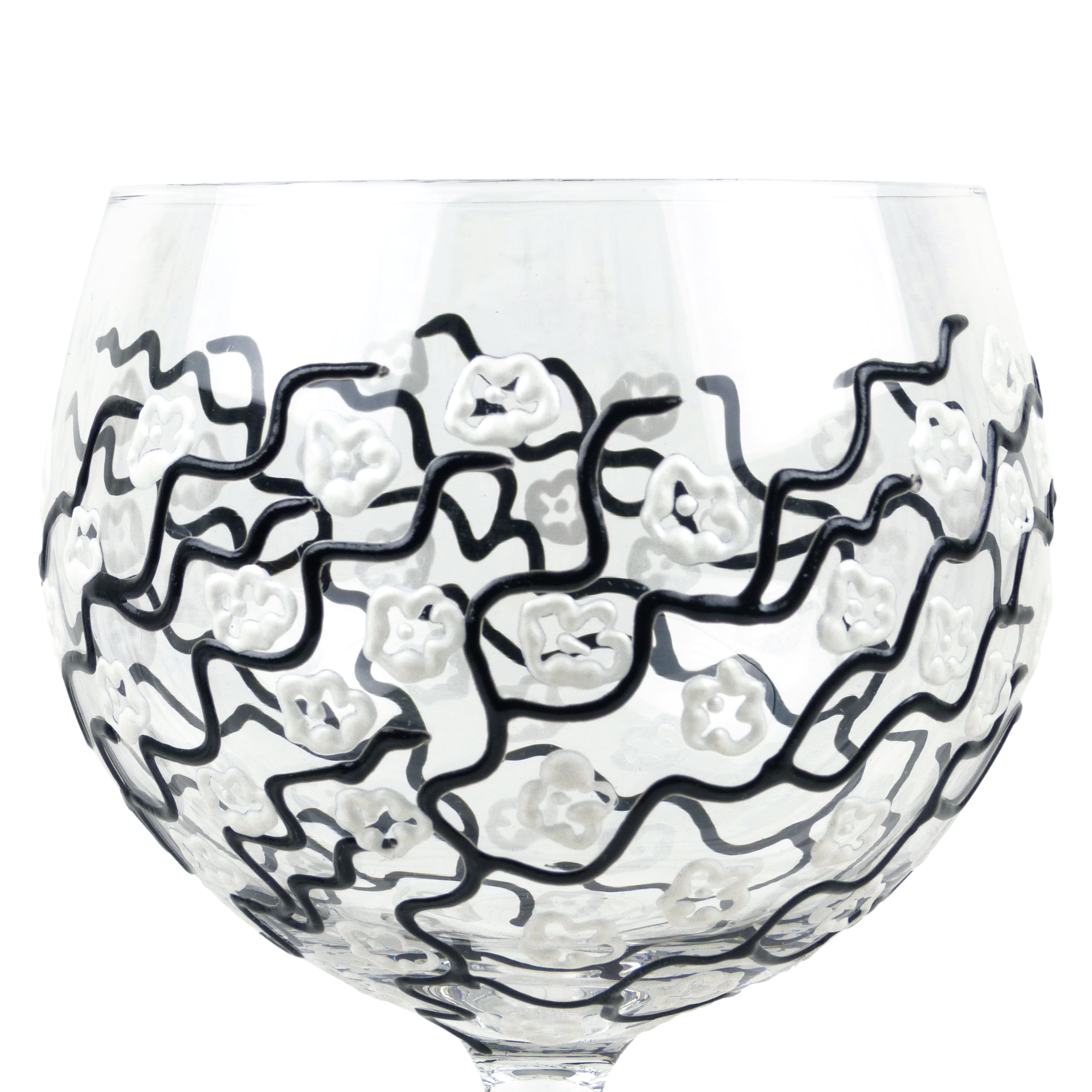 Sunny By Sue Gin de cristal grande pintado a mano-japonés Jardín Flores Negro//Blanco