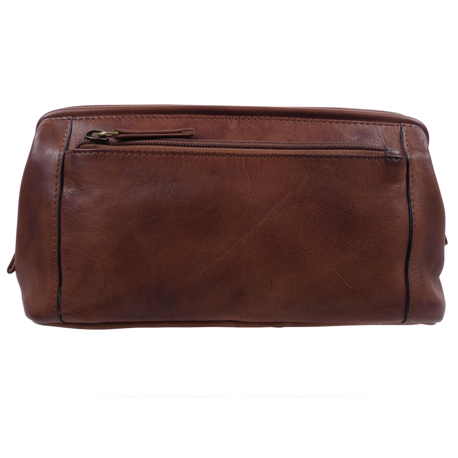 Mens Leather Brown Compact Wash Bag by Prime Hide Travel Toiletries