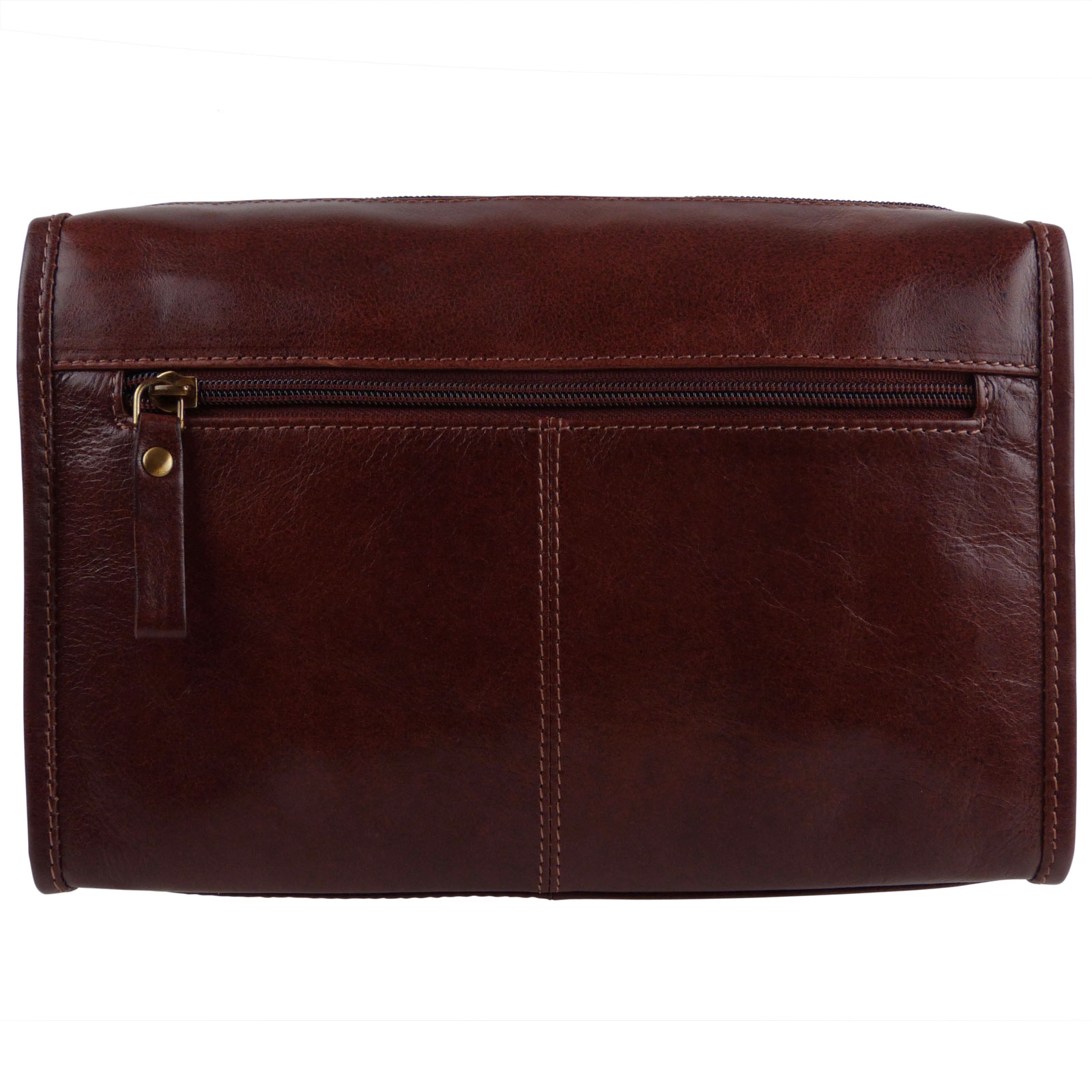 NEW Prime Hide Mens Dark Brown Leather Wash Bag Toiletry Bag Travel Pouch 