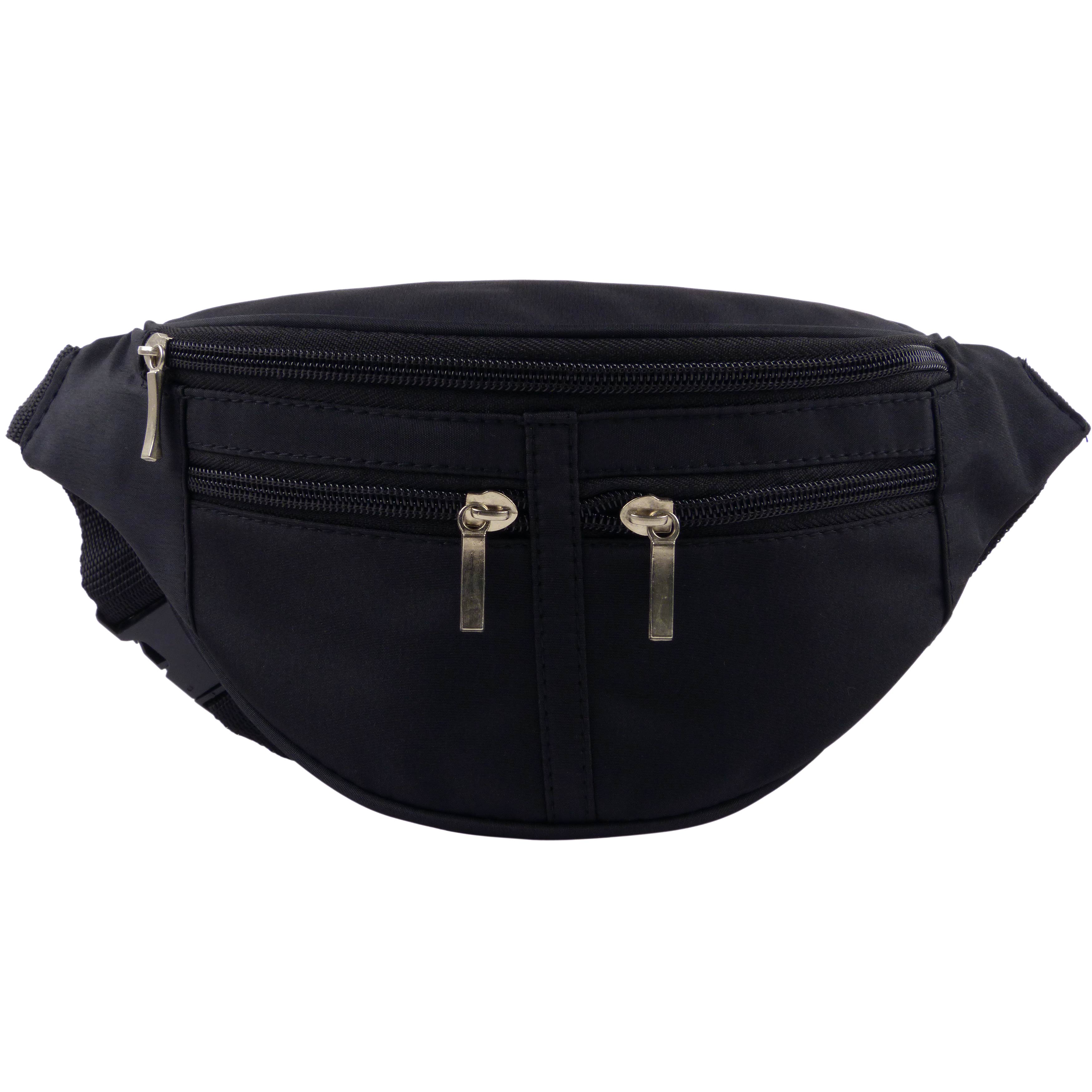 Black Bum Bag 4 zips Microfibre Unisex Fanny Pack Mens Ladies | eBay