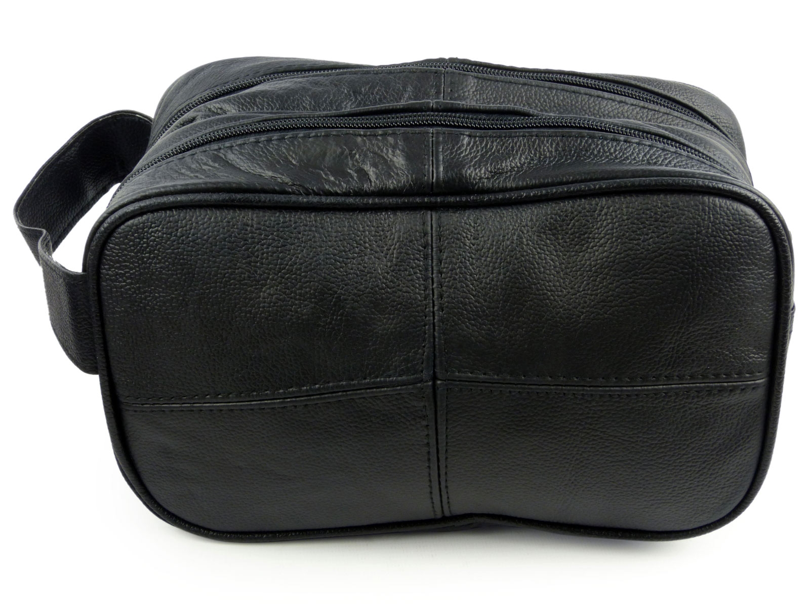 New Mens Oakridge Black Cowhide Leather Wash Bag Travel Toiletries 2 ...