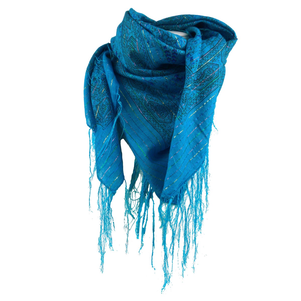 Ladies Sparkly Lurex Thread Paisley Tassels Square Shawl Scarf Wrap eBay