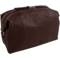 Mens Rowallan Quality Vintage Brown Leather Wash Bag Travel Toiletries 