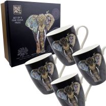 Beautiful Set of Four China Mugs Elephant Gift Boxed Design  by Jane Crowther Of Bug Art