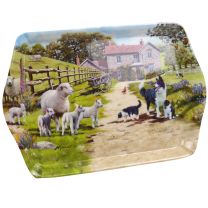 Border Collie Dog/Puppies with Sheep/Lambs Mini Serving Tray