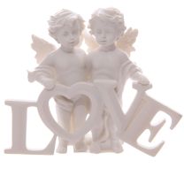 Heavenly Cherubs Pair Holding Love Letters Ornament Ivory Finish Gift Cupid