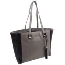 Ladies Luxury Leather Tote Shopper Work Bag From ECLORE Paris- Taupe/Black