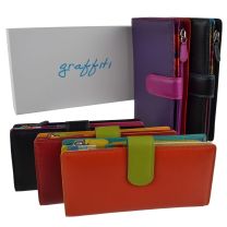 Ladies Leather Tabbed Purse/Wallet by Golunski; Graffiti Gift Box Bright Colours