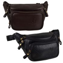 Mens Leather 5 Zip/Section Travel Bum bag by Hansson Underwood & Tanner 