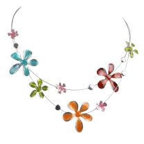 Tiered Necklace with Enamelled Summer Flowers Statement Piece