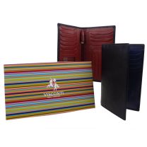 Visconti Gents Quality Black Leather Slimline Wallet Mens Gift Boxed Red/Cobalt