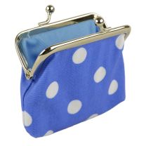 Ladies Girls Teen Polka Dot Clasp Coin Purse Lined Blue Oil Cloth Cute Handy